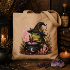 Frog Witch with Cauldron Cottagecore Eco Tote Bag – Thorn & Thimble