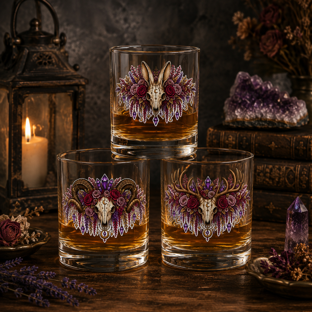 Ram Skull Gothic Boho Rocks Glass