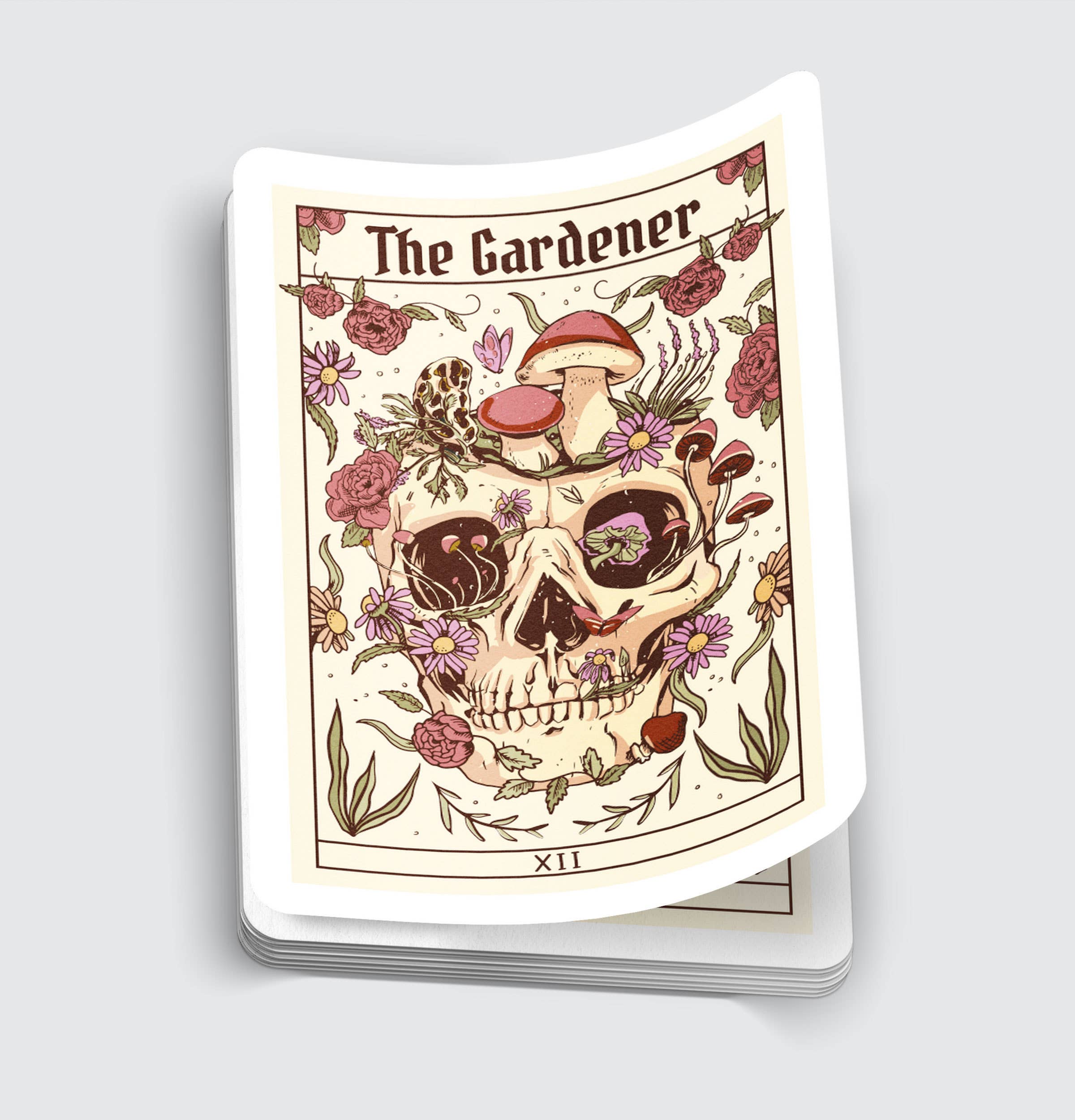 Skull Flower Gardener Tarot Card Sticker - 3"