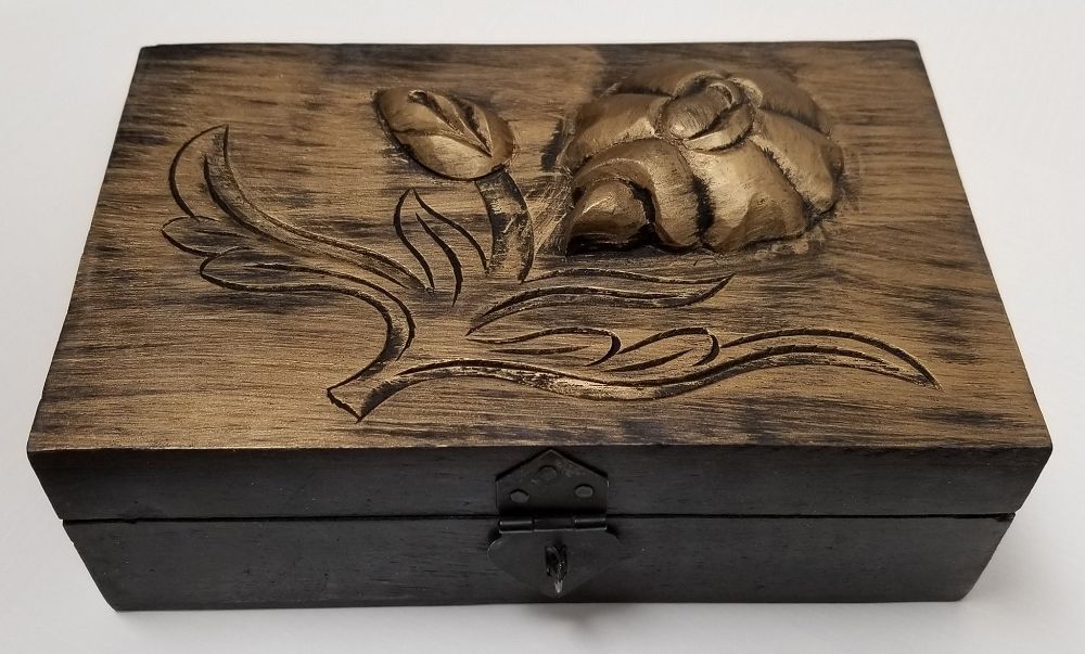 Golden rose antique finish carved wood box – Thorn & Thimble