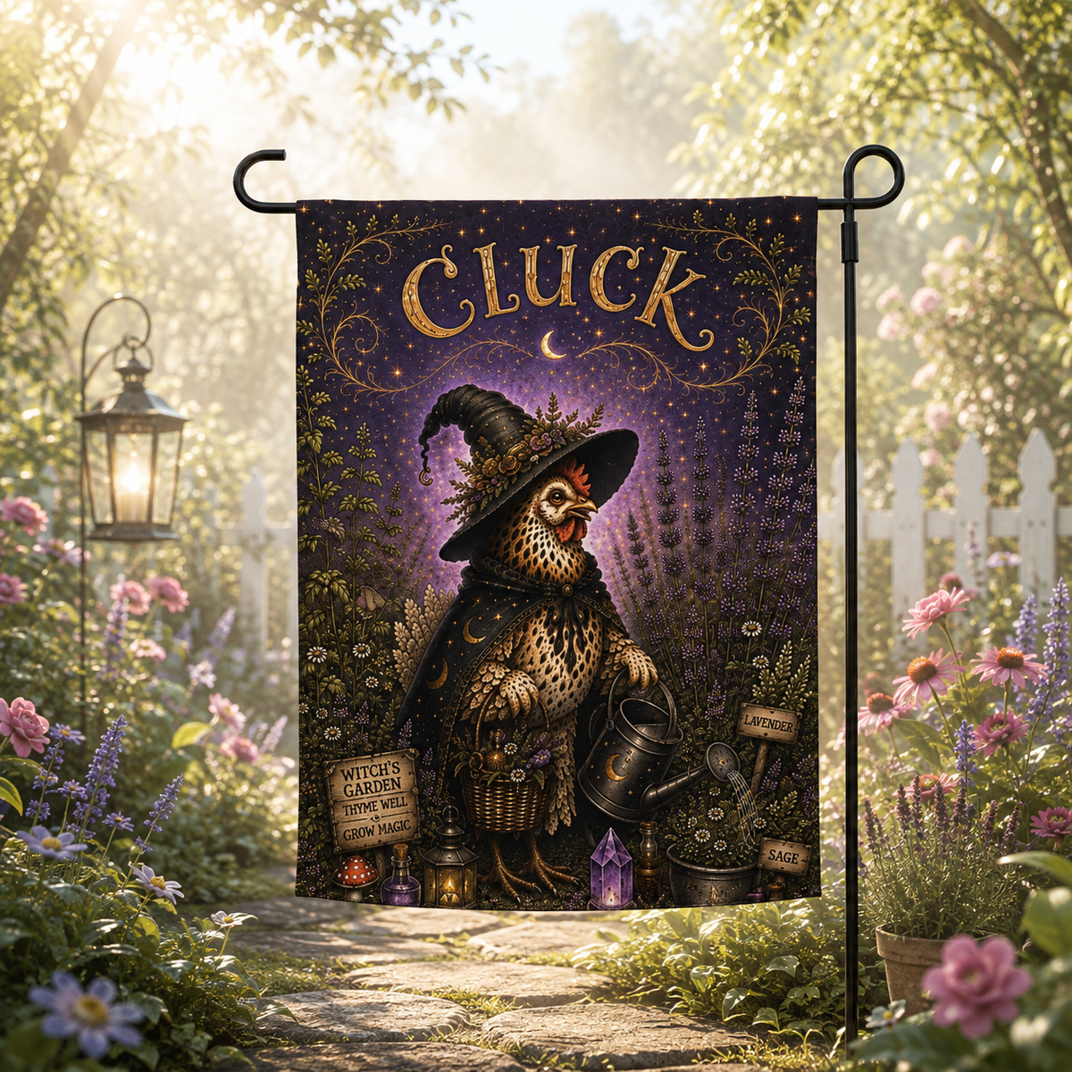 Chicken Witch with Watering Can Cottagecore Garden Flag – Thorn & Thimble