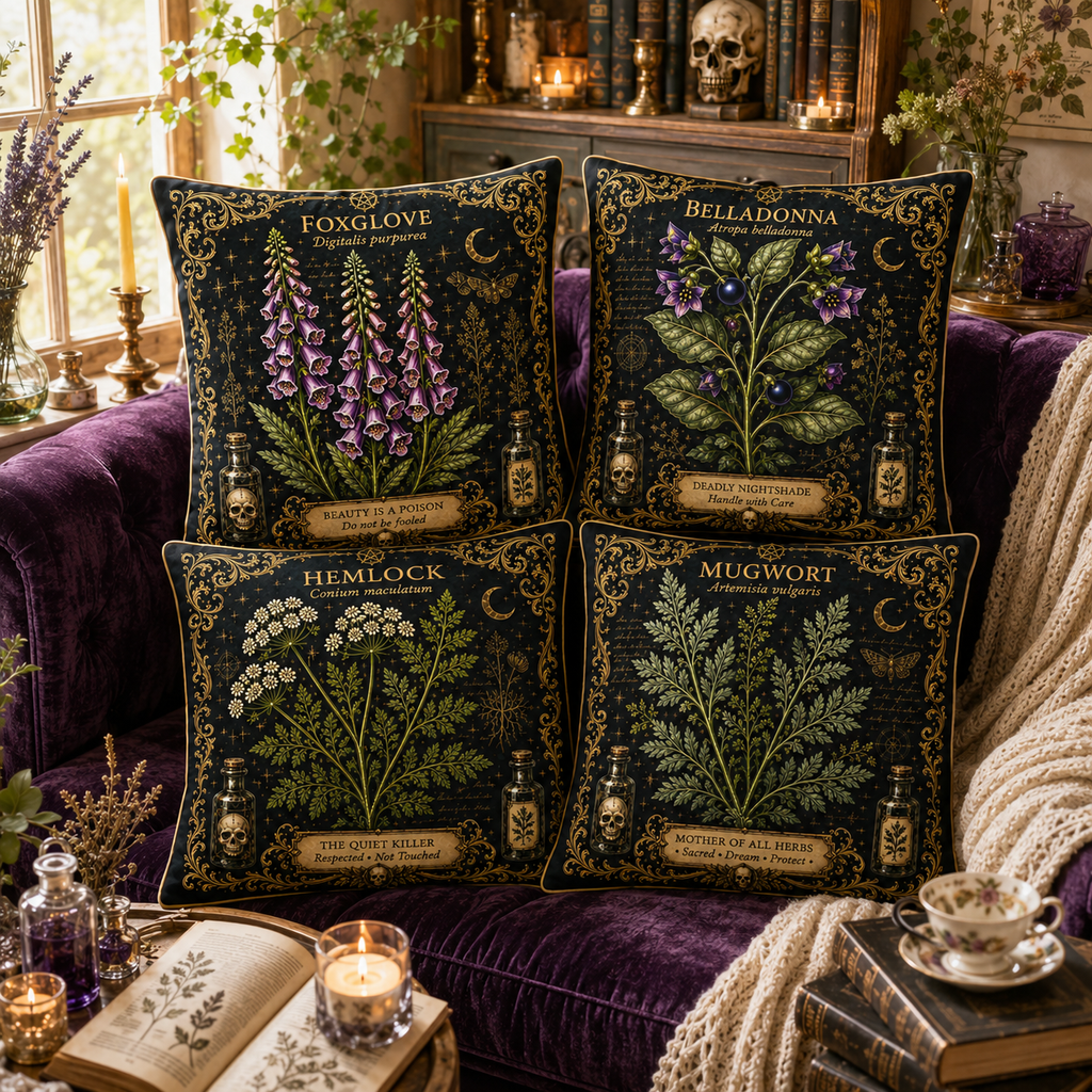 Botanical Mugwort Apothecary Throw Pillow