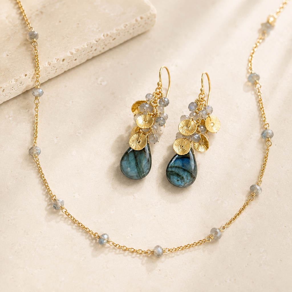 Labradorite Necklace & Earring Layering Set