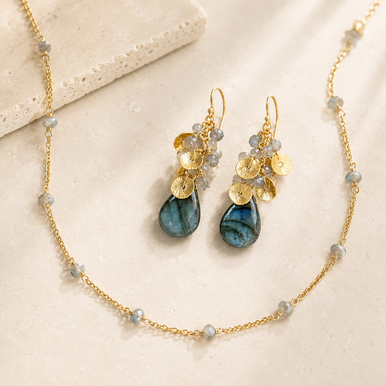Labradorite Necklace & Earring Layering Set
