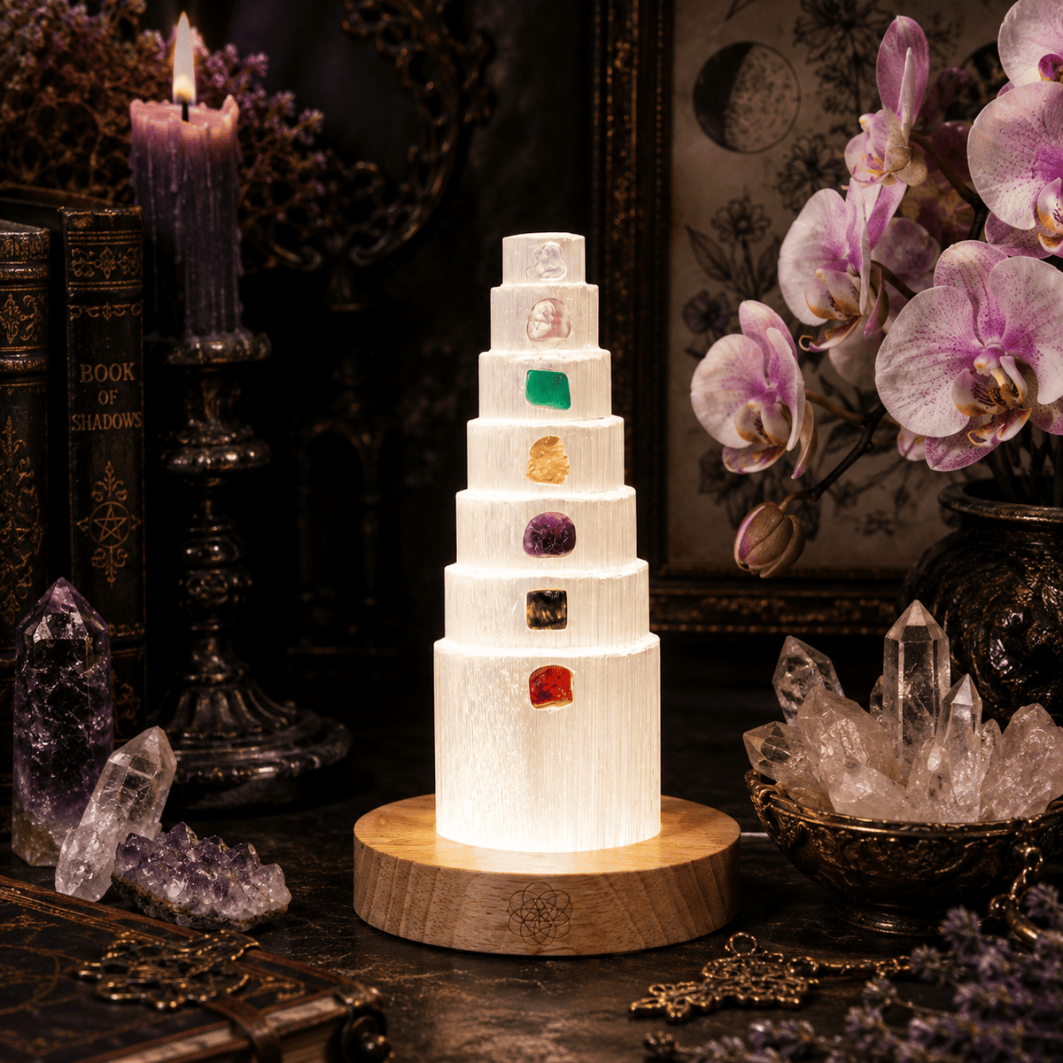Seven-Crystal Selenite Sanctuary Lamp – Thorn & Thimble
