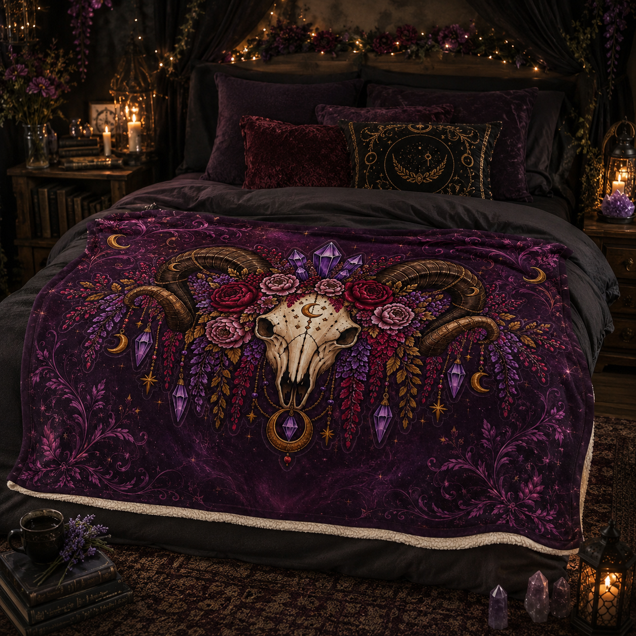 Ram Skull Boho Throw Blanket
