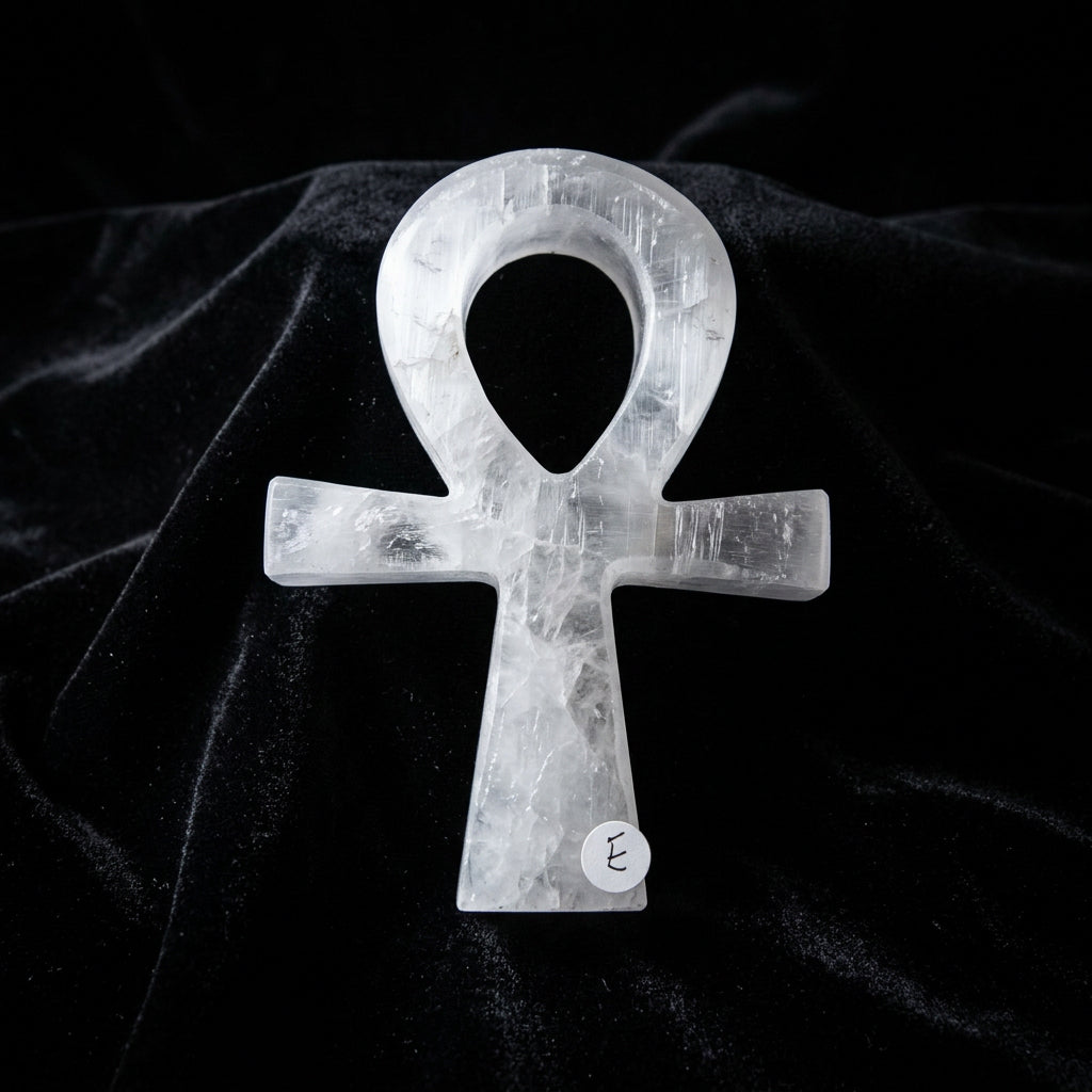 Clear Quartz Ankh Gemstone Carving – 6" – Thorn & Thimble