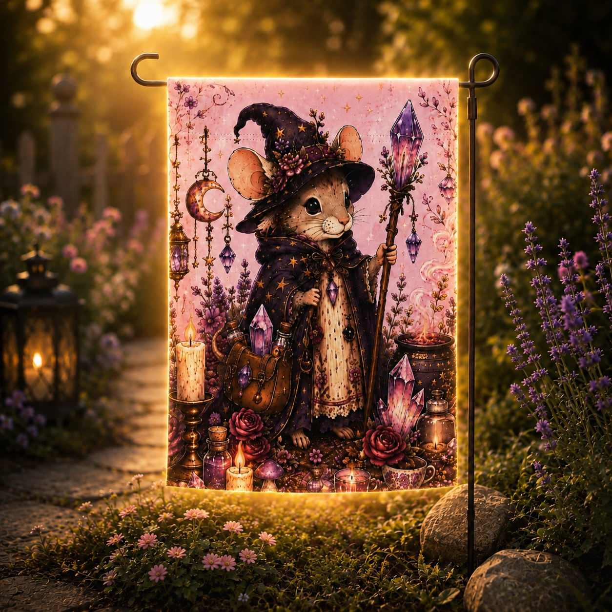 Mouse Witch Staff Garden flag
