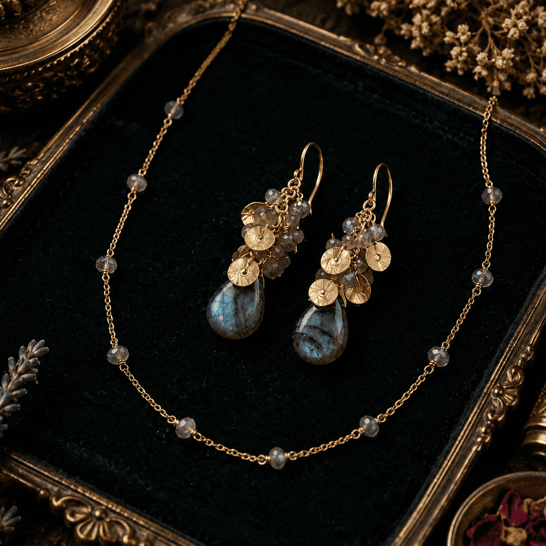 Labradorite Raindrop Earring & Layering Necklace Set – Thorn & Thimble
