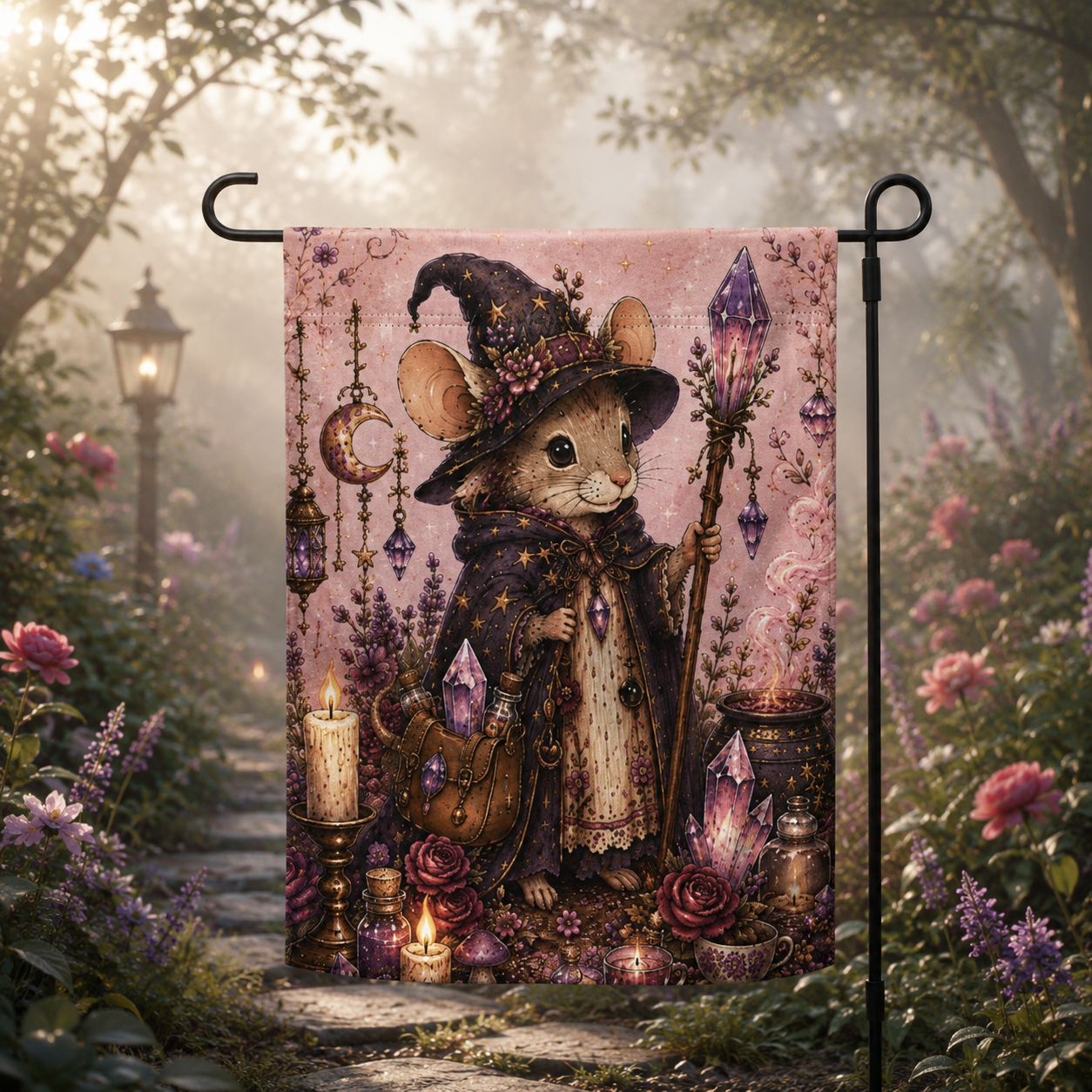 Mouse Witch Staff Garden flag
