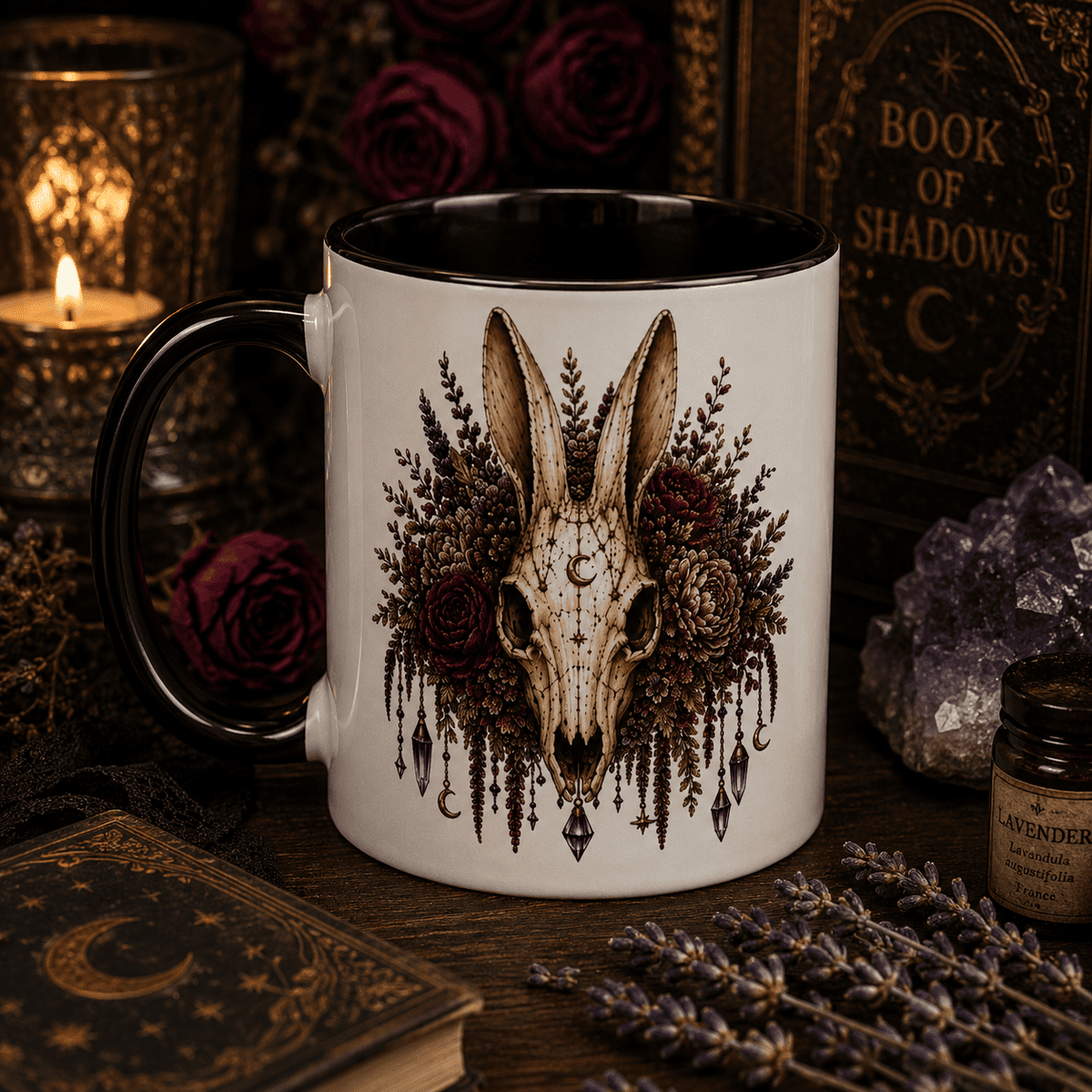 Jackalope Skull Gothic Botanical Ceramic Mug – Thorn & Thimble