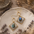 Labradorite Gold Geometric Earrings