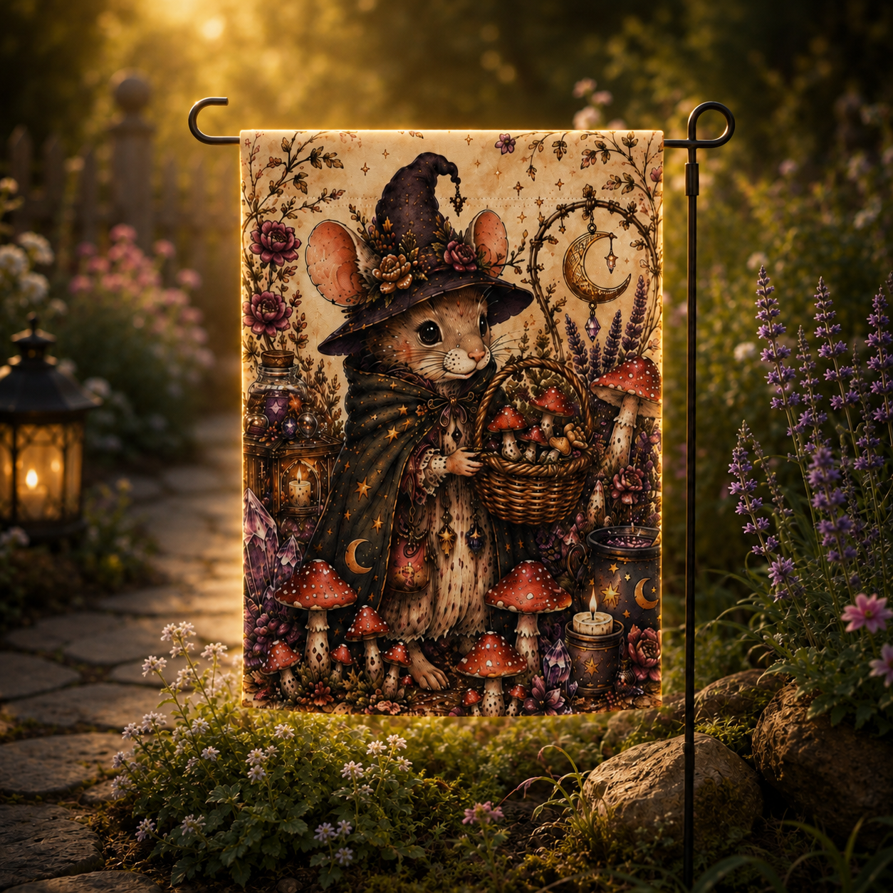 Mouse Witch Basket Garden flag