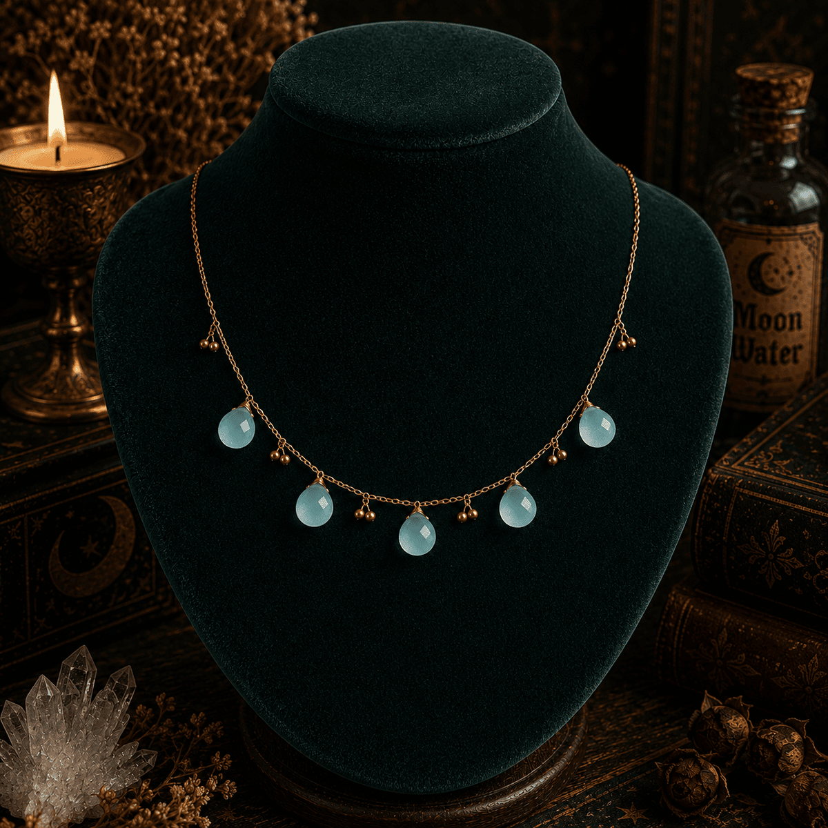 Aqua Chalcedony & Labradorite Dewdrop Necklace – Thorn & Thimble