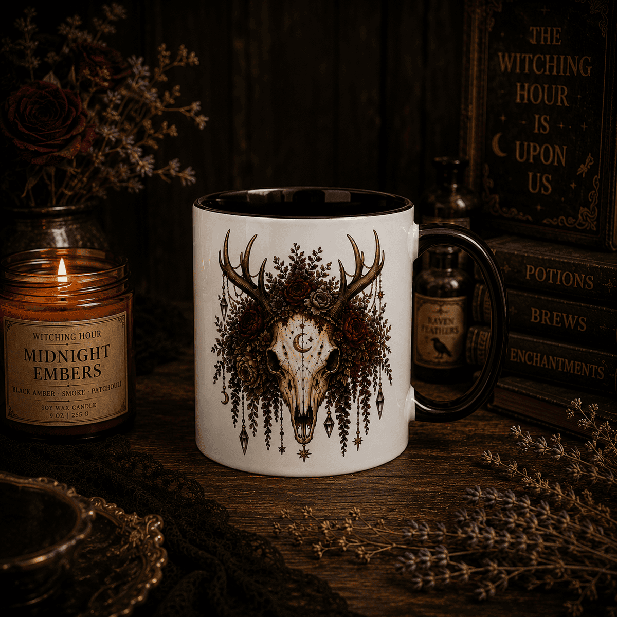 Deer Skull Gothic Botanical Ceramic Mug – Thorn & Thimble