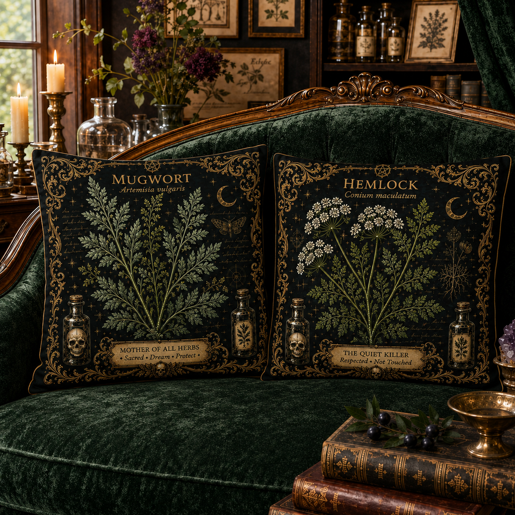 Botanical Mugwort Apothecary Throw Pillow