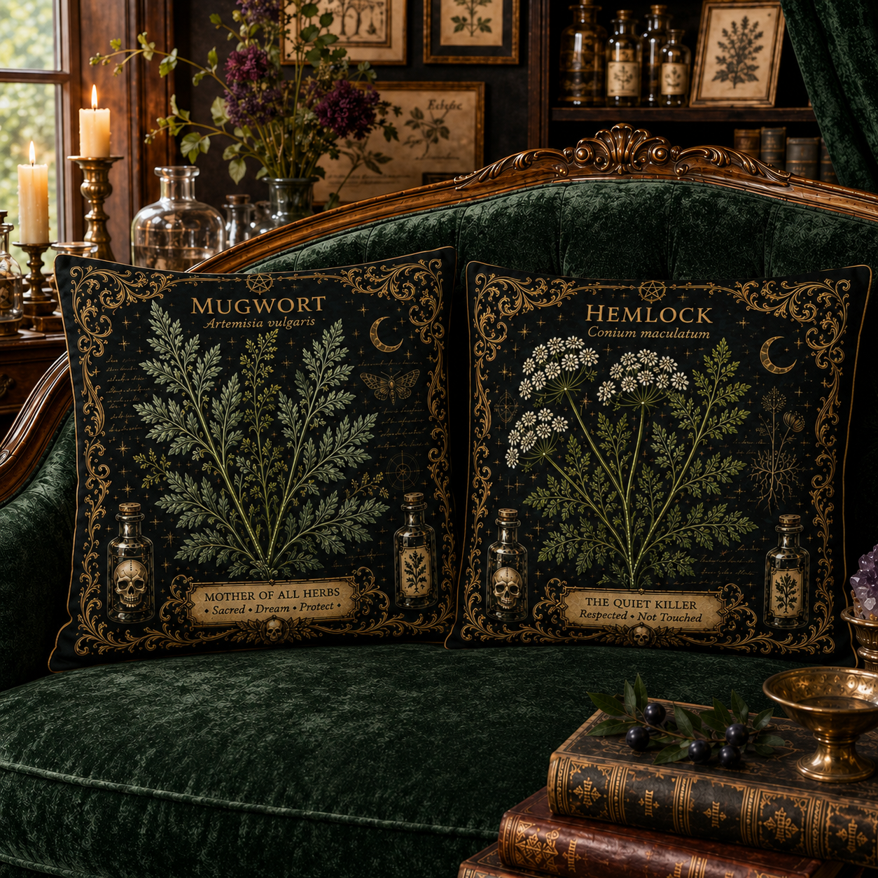 Botanical Mugwort Apothecary Throw Pillow