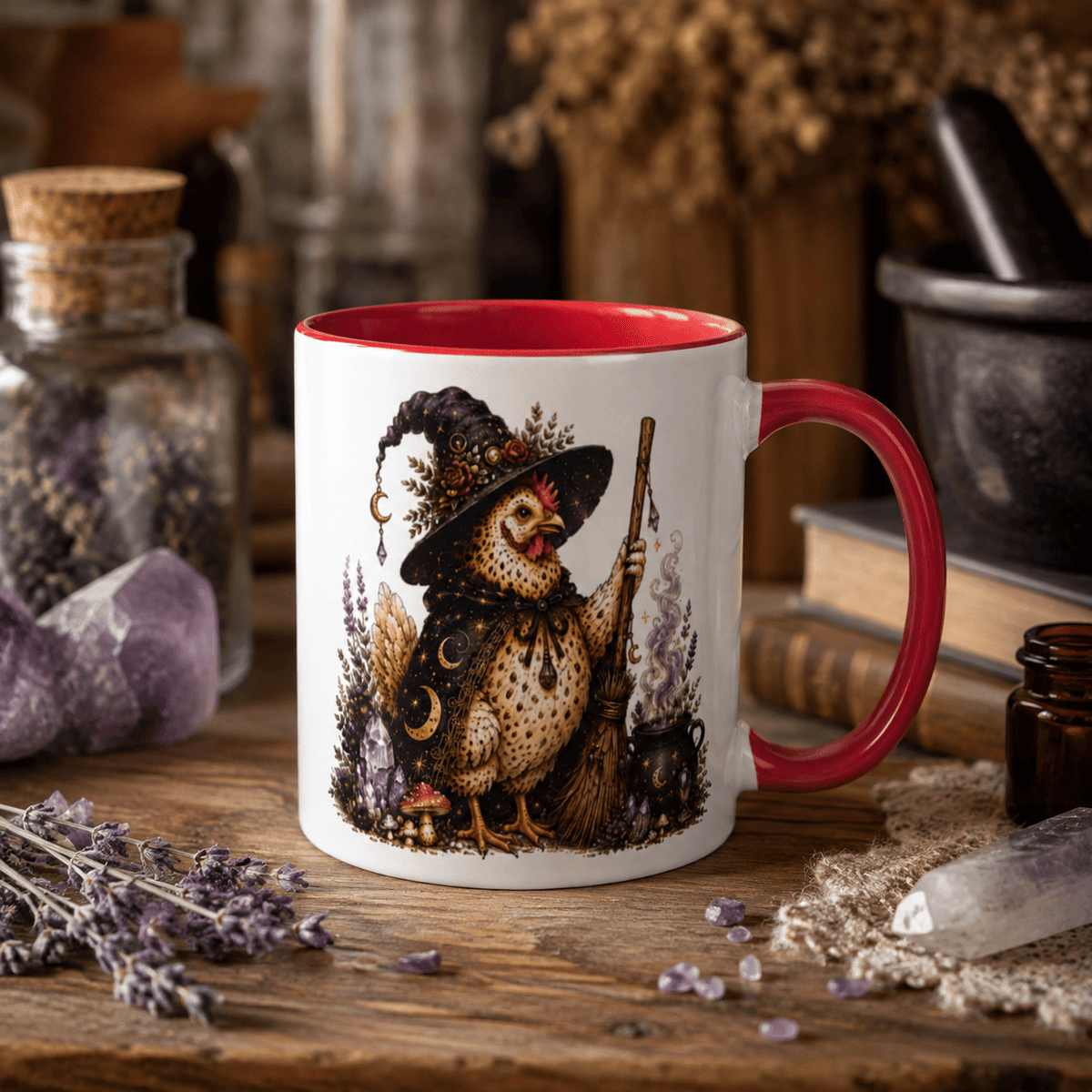 Chicken Witch with Broom Cottagecore Ceramic Mug – Thorn & Thimble