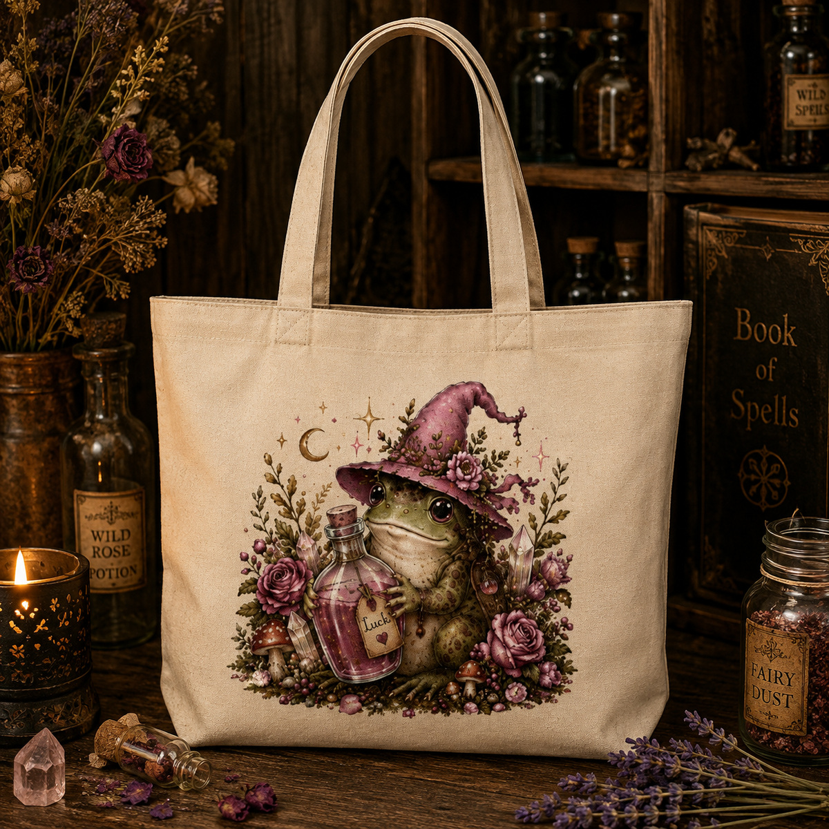 Pink Frog Witch Cottagecore Eco Tote Bag – Thorn & Thimble