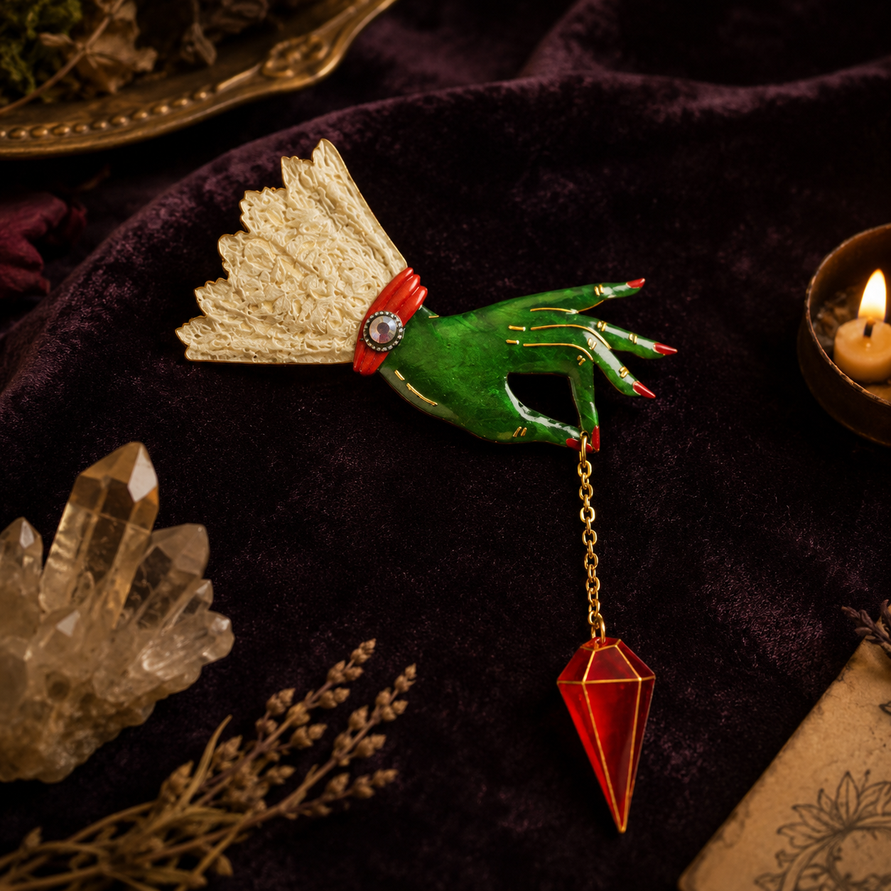 Witch Pendulum Halloween Brooch by Laliblue