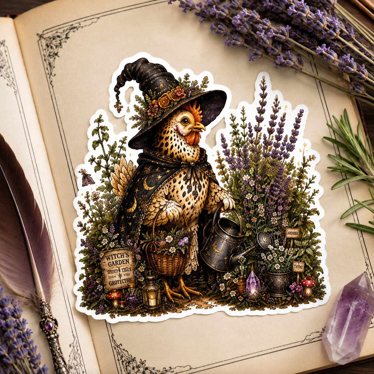 Chicken Witch Watering Can Sticker
