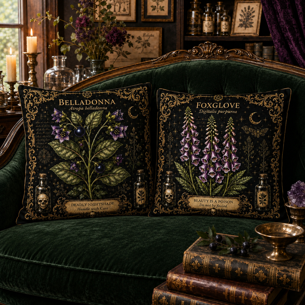Botanical Foxglove Apothecary Throw Pillow