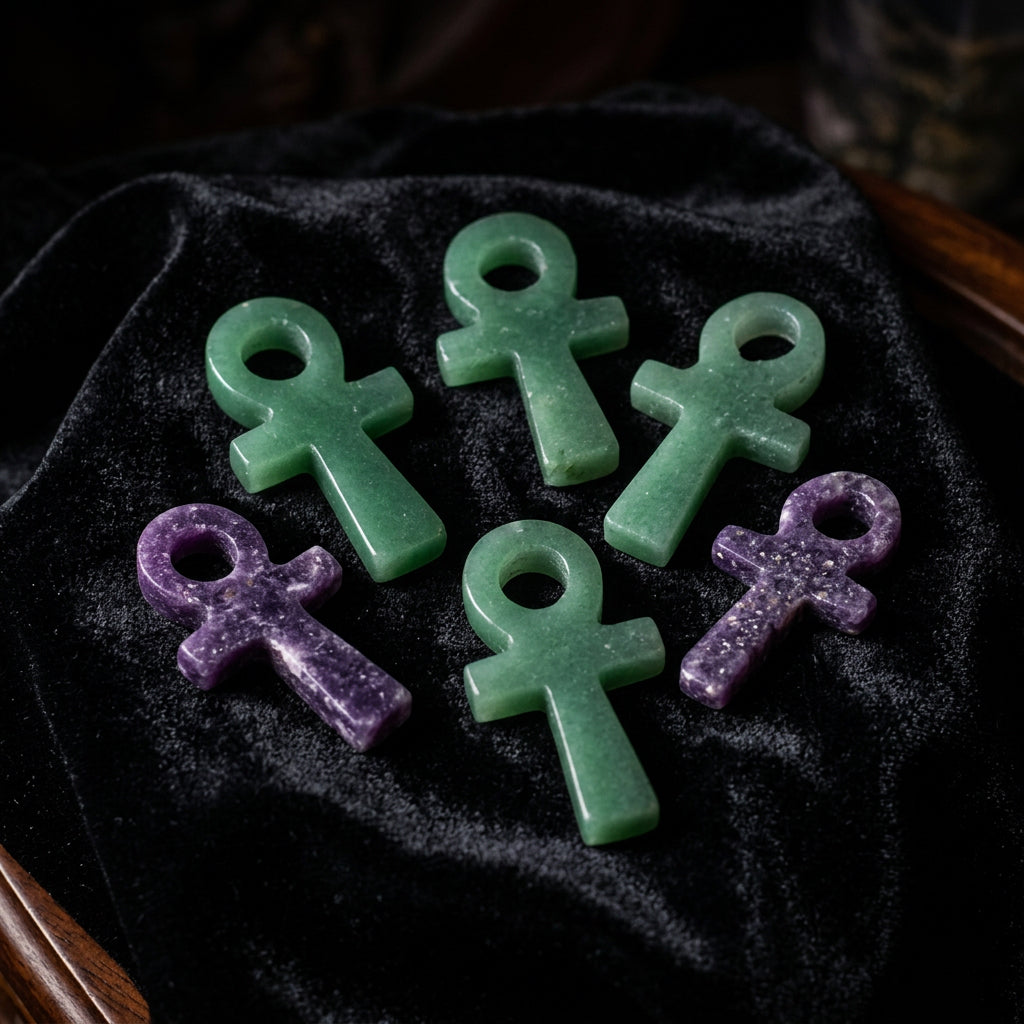 Green Aventurine or Lepidolite Ankh Gemstone Carving – 2" – Thorn & Thimble