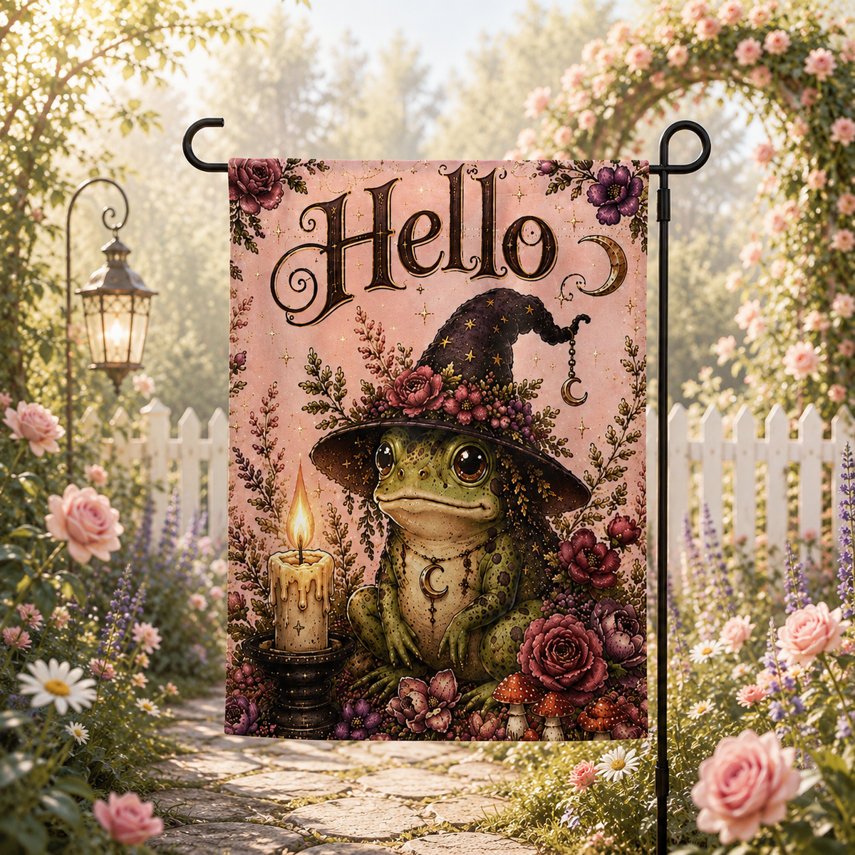 Frog Witch with Candle Cottagecore Garden Flag – Thorn & Thimble