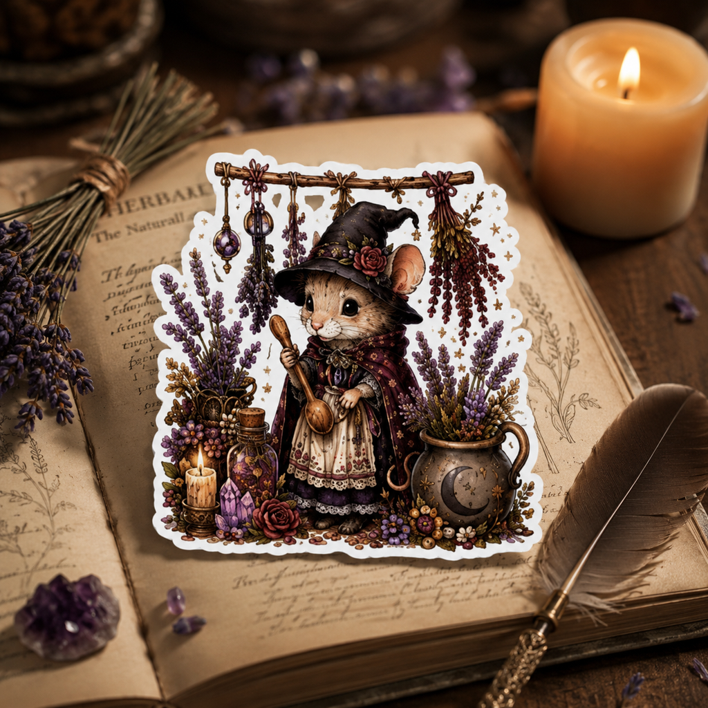 Mouse Witch Herbs Sticker