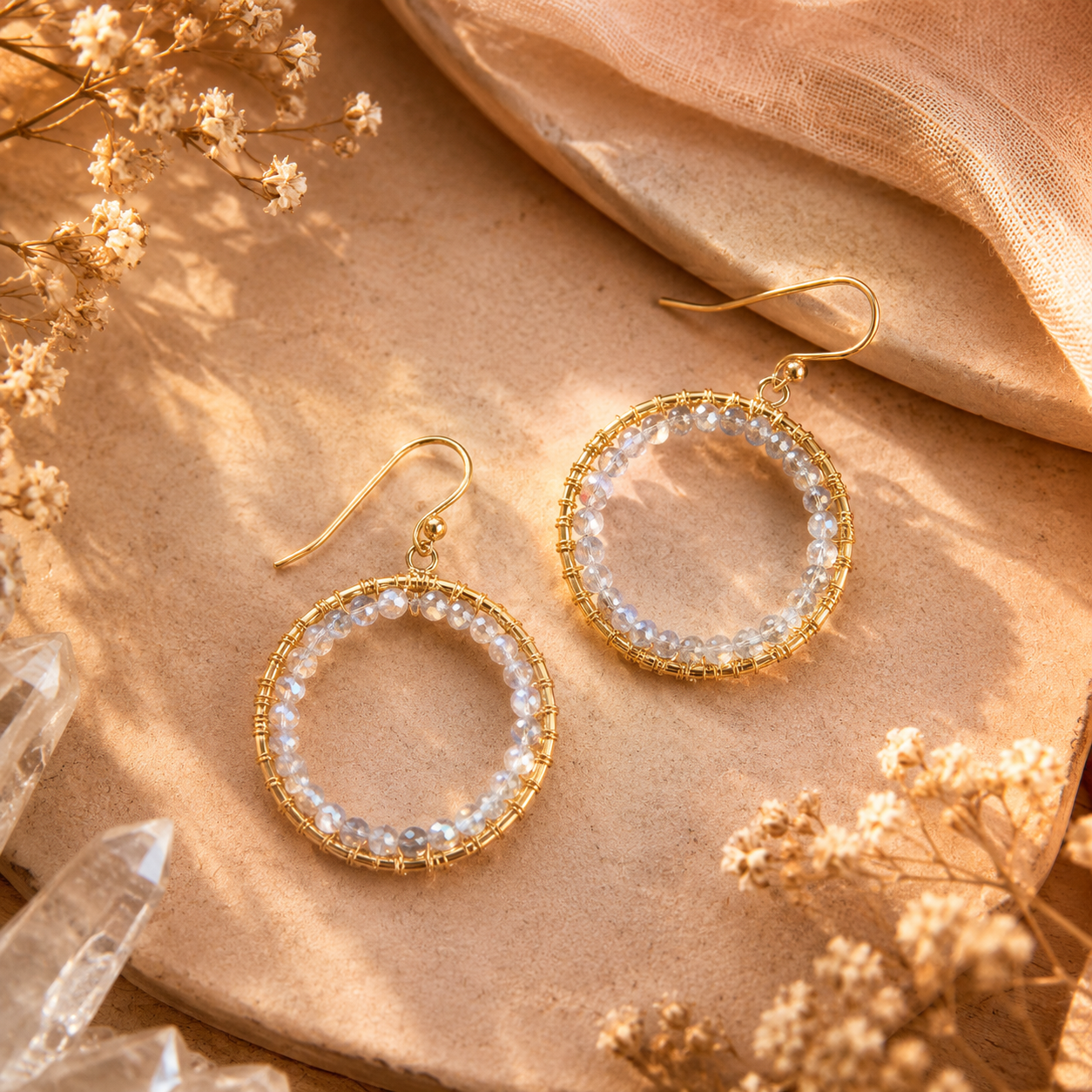 Labradorite Halo Earrings