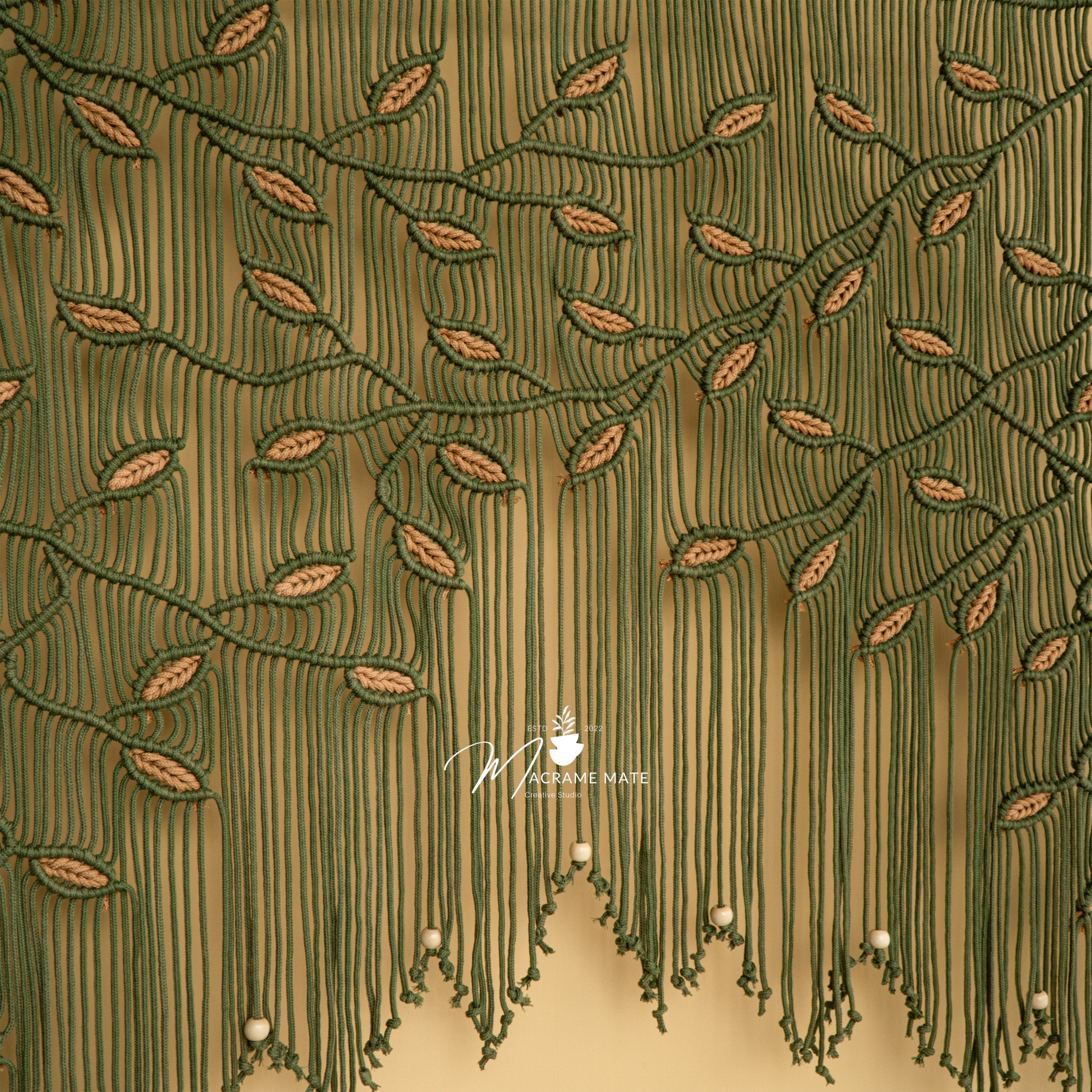 Aura Olive Latte Macrame Window Curtain