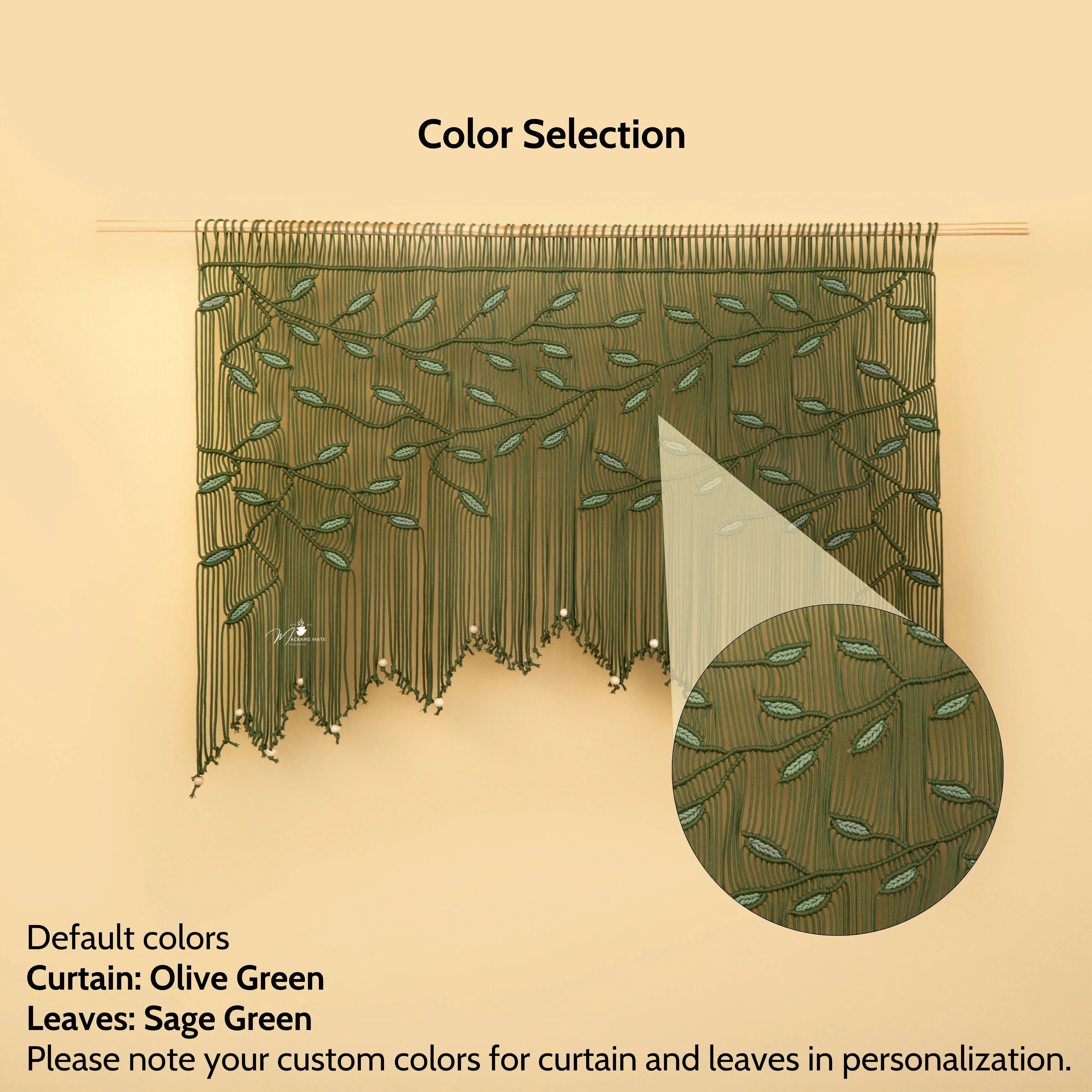 Aura Olive Sage Macrame Window Curtain