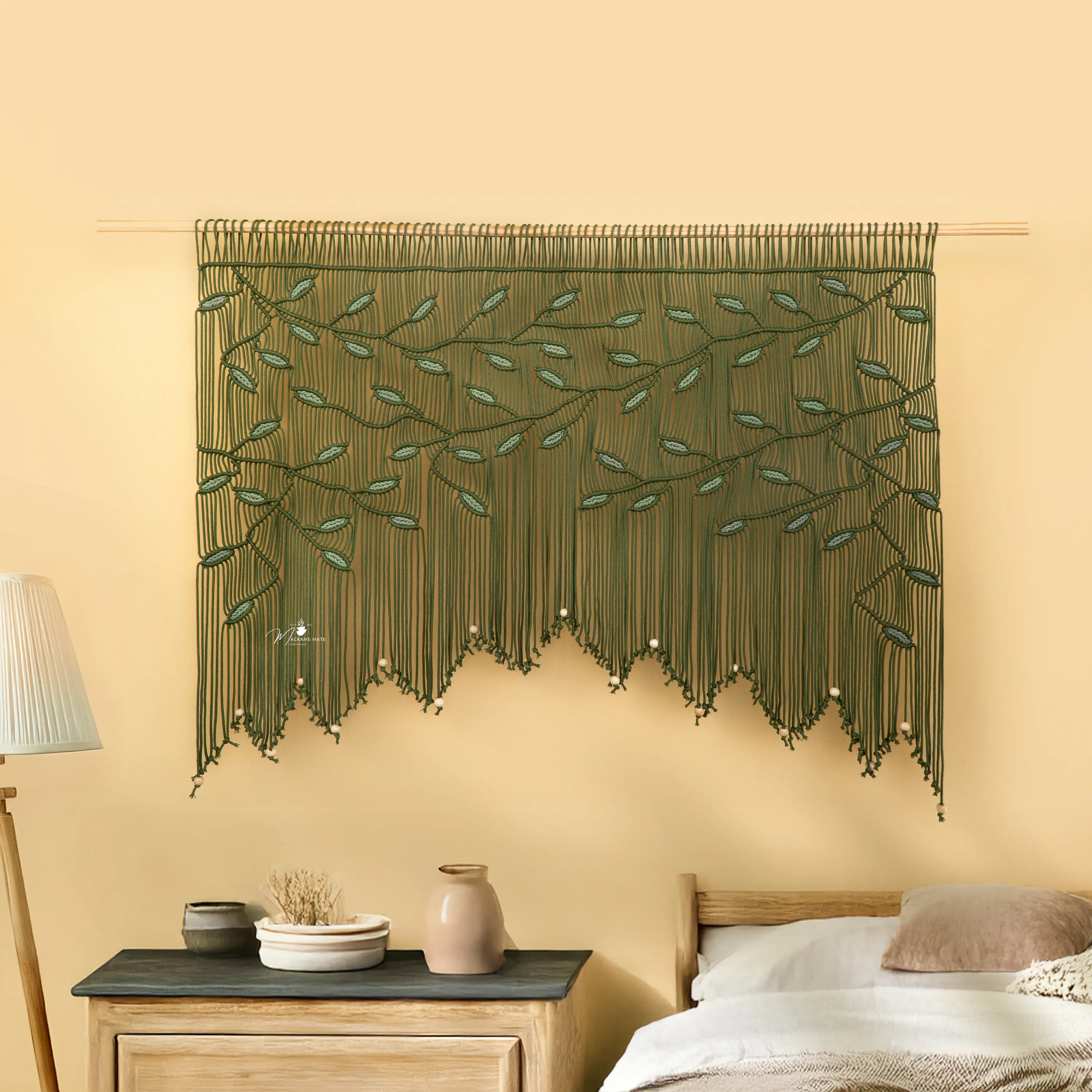 Aura Olive Sage Macrame Window Curtain