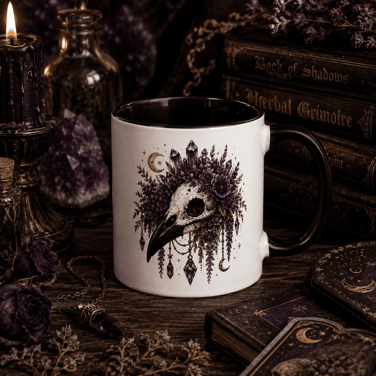 Raven Skull Gothic Botanical Ceramic Mug – Thorn & Thimble