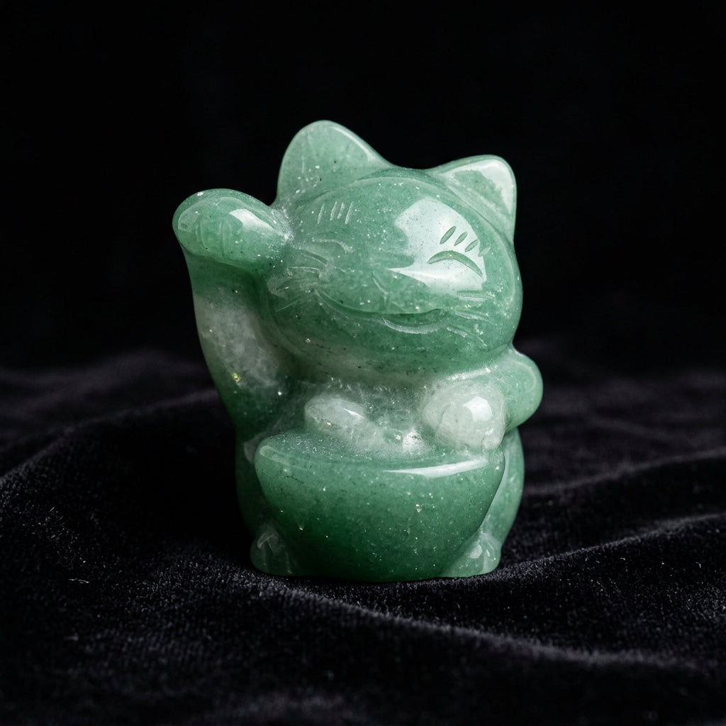 Green Aventurine Lucky Cat Gemstone Carving with Ingot – Thorn & Thimble