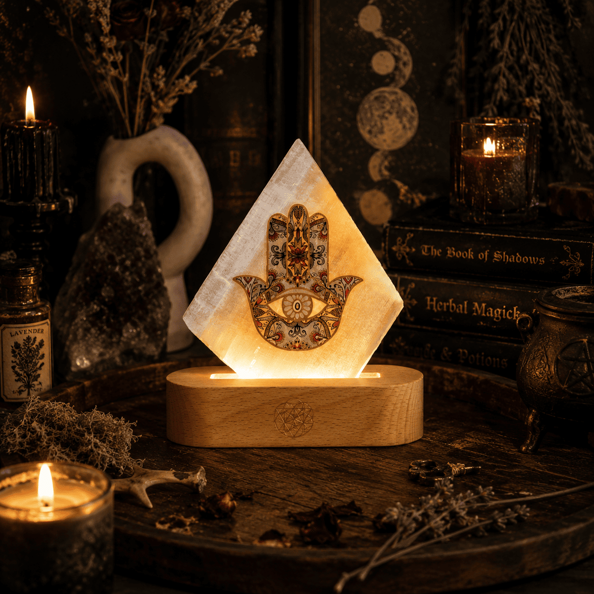 Selenite Hamsa Hand Crystal Mood Lamp – Thorn & Thimble