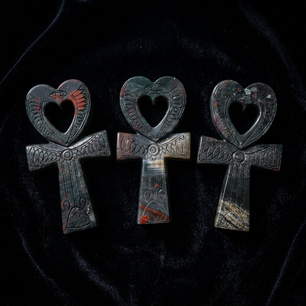 Bloodstone Ankh Gemstone Carving – 6" – Thorn & Thimble