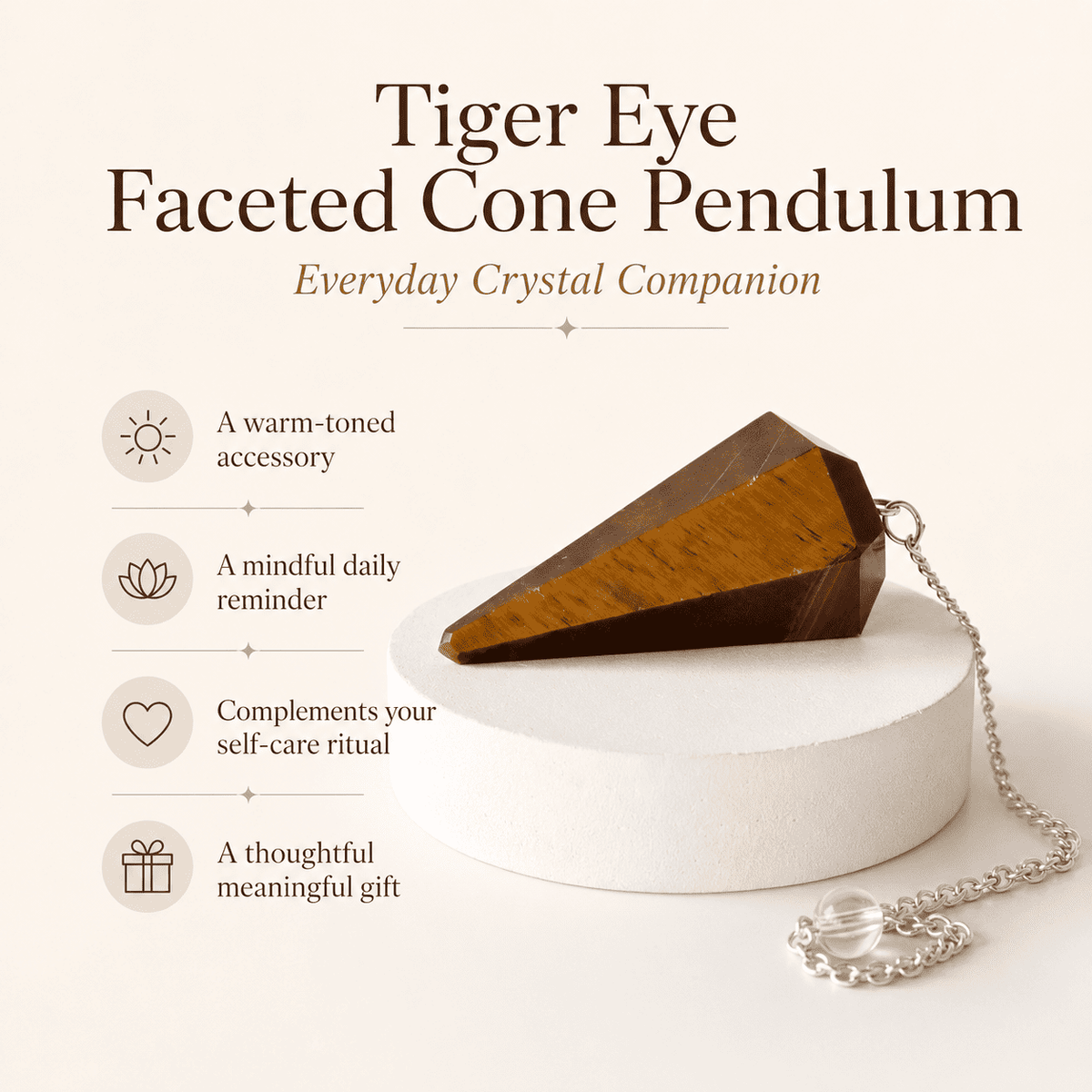 Tiger’s Eye Faceted Crystal Pendulum – Thorn & Thimble