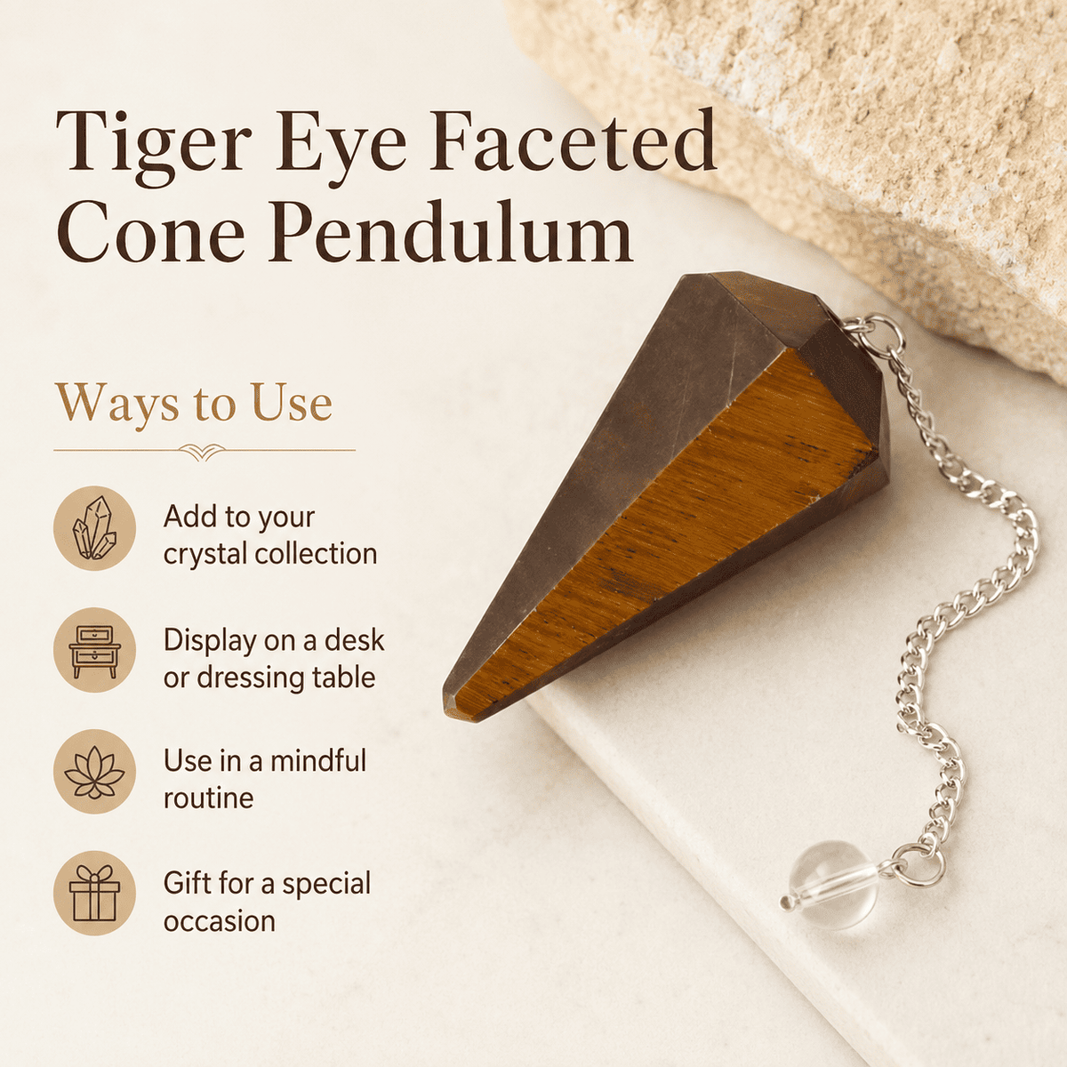 Tiger’s Eye Faceted Crystal Pendulum – Thorn & Thimble