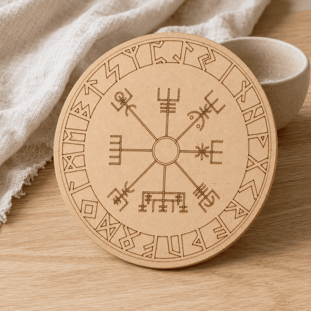 Norse Runes Crystal Grid Board, Wooden 6" Vegvisir Grid Plate – Thorn & Thimble