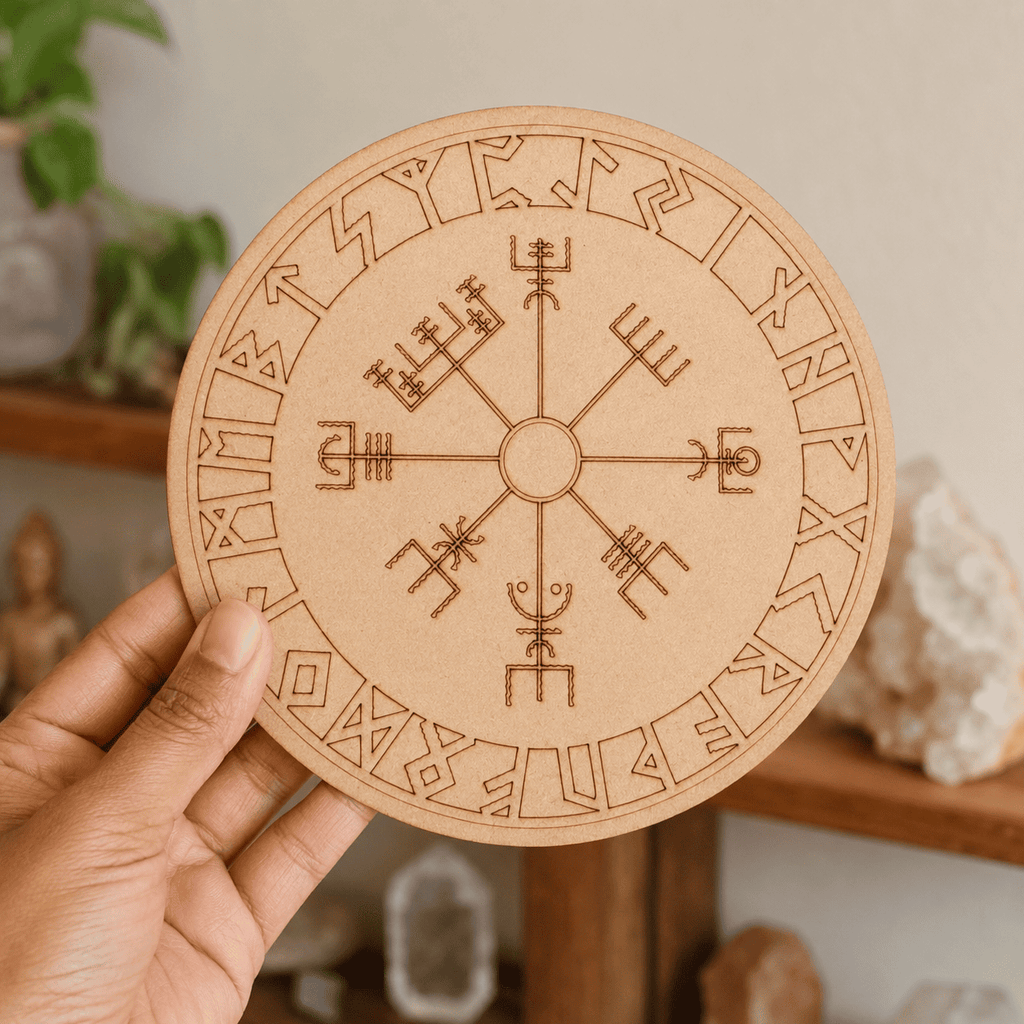 Norse Runes Crystal Grid Board, Wooden 6" Vegvisir Grid Plate – Thorn & Thimble