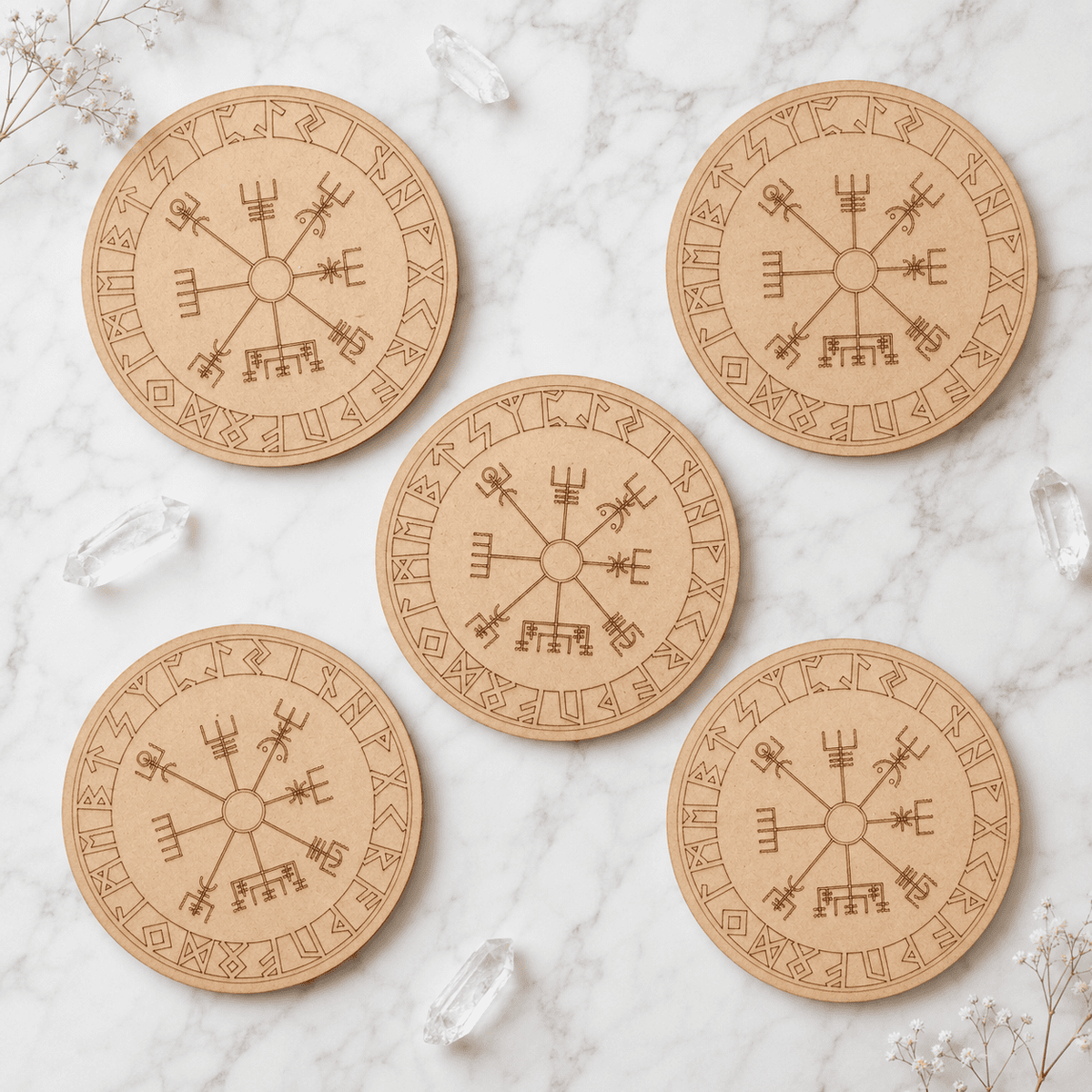 Norse Runes Crystal Grid Board, Wooden 6" Vegvisir Grid Plate – Thorn & Thimble