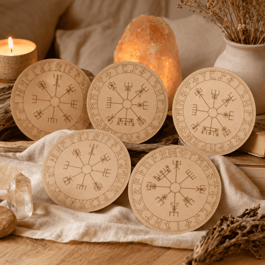 Norse Runes Crystal Grid Board, Wooden 6" Vegvisir Grid Plate – Thorn & Thimble