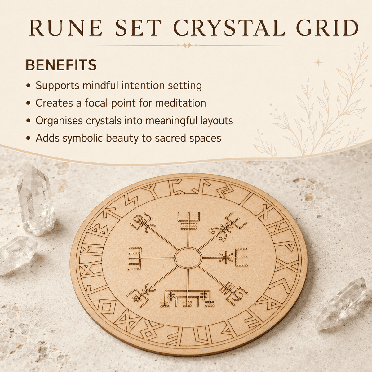 Norse Runes Crystal Grid Board, Wooden 6" Vegvisir Grid Plate – Thorn & Thimble