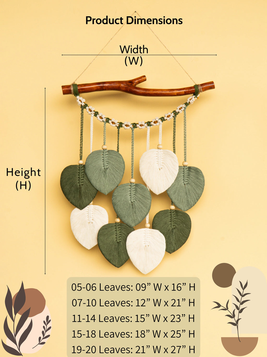 Coda Green Macrame Leaves with Flower Tassel