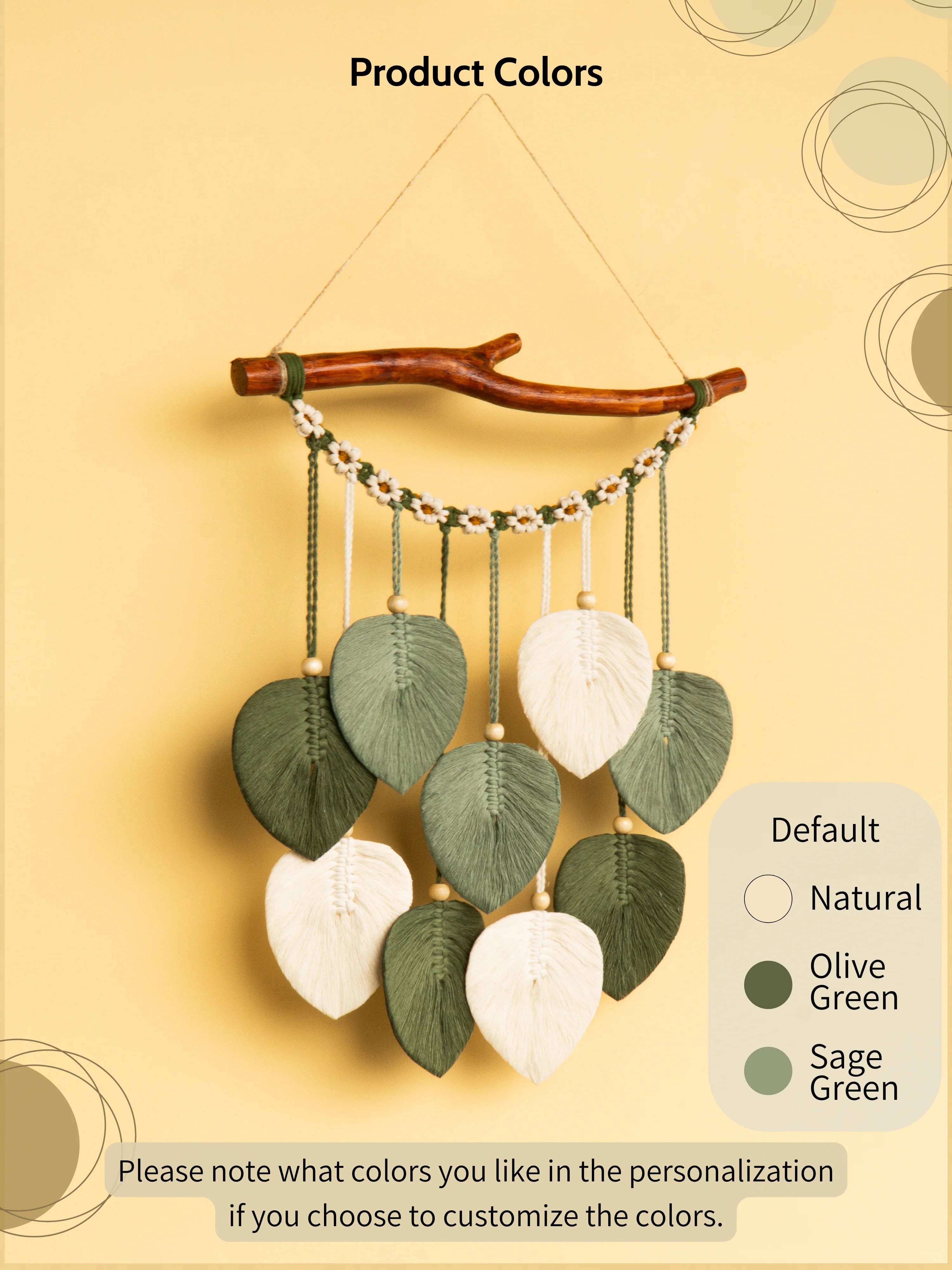 Coda Green Macrame Leaves with Flower Tassel