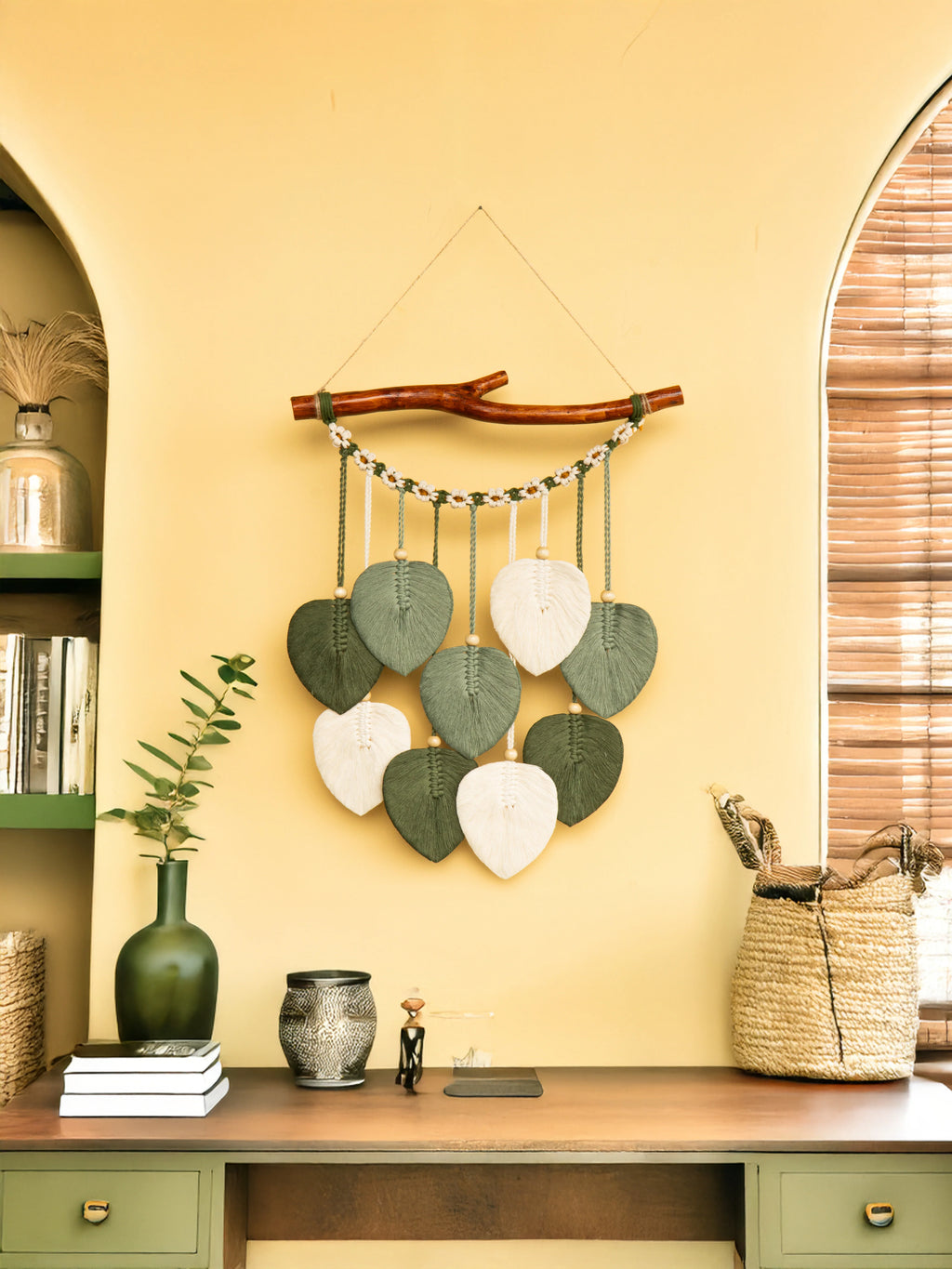 Coda Green Macrame Leaves with Flower Tassel