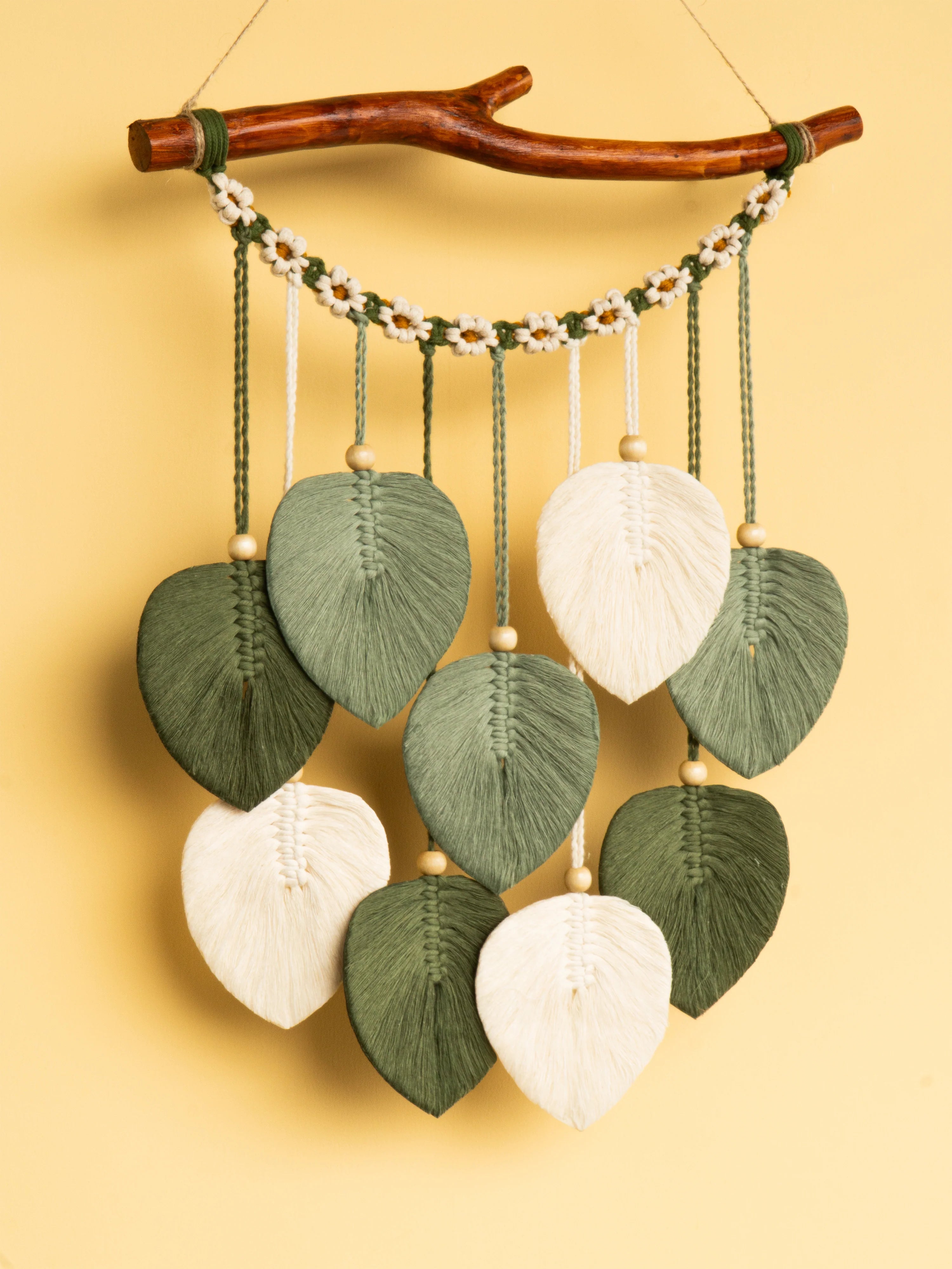 Coda Green Macrame Leaves with Flower Tassel