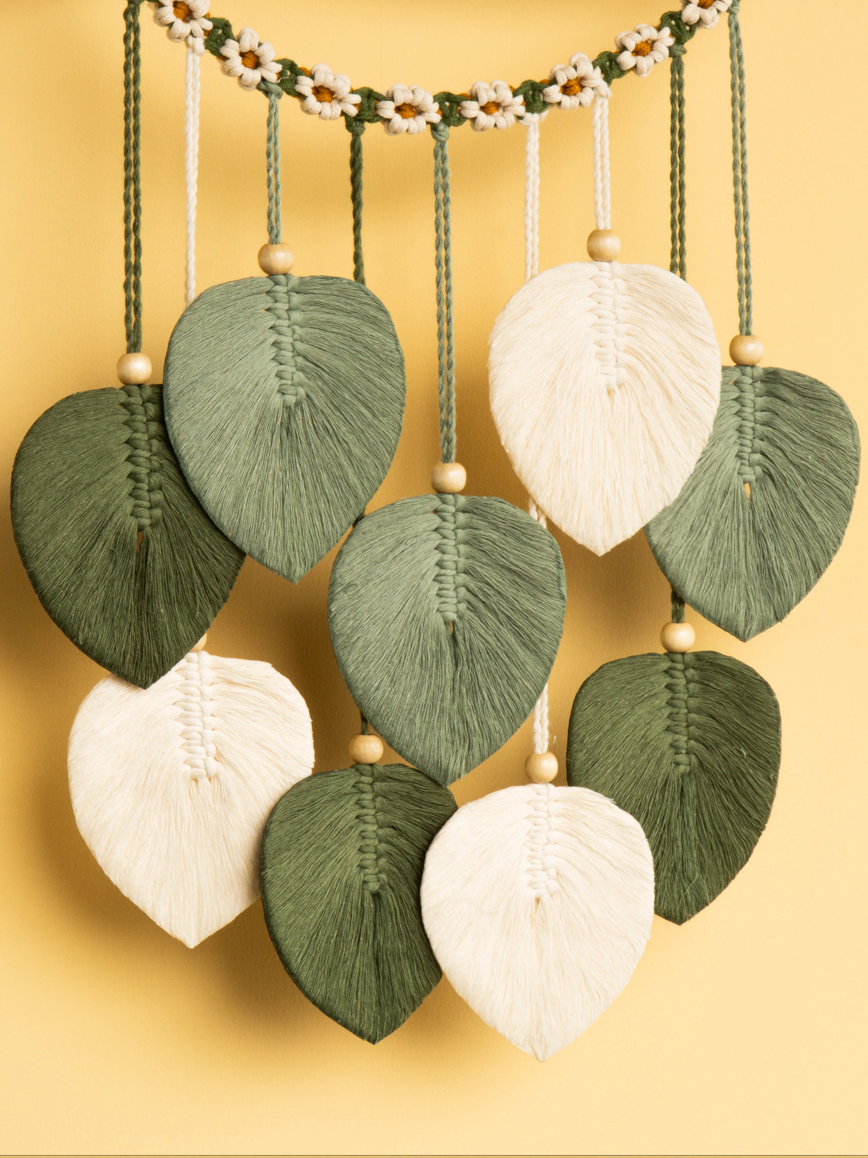 Coda Green Macrame Leaves with Flower Tassel