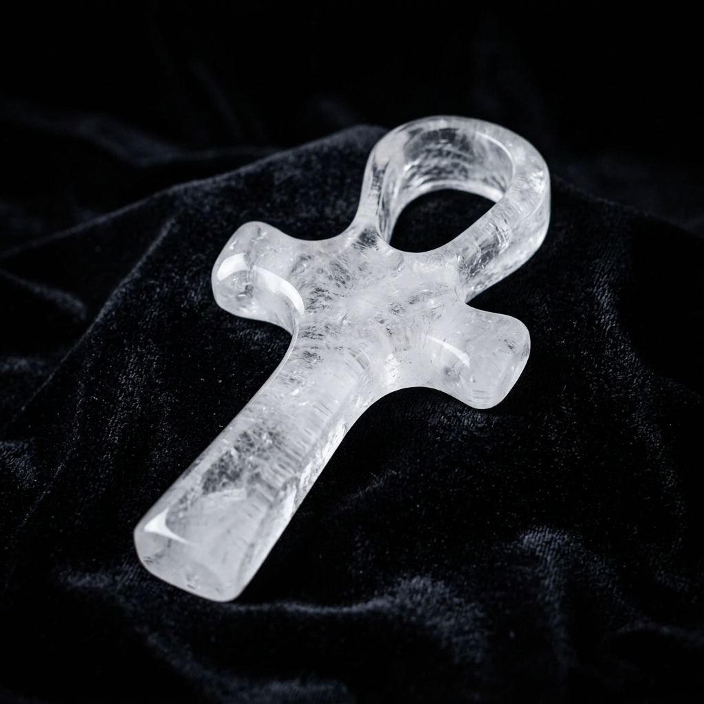 Clear Quartz Standing Ankh Gemstone Carving – 7" – Thorn & Thimble